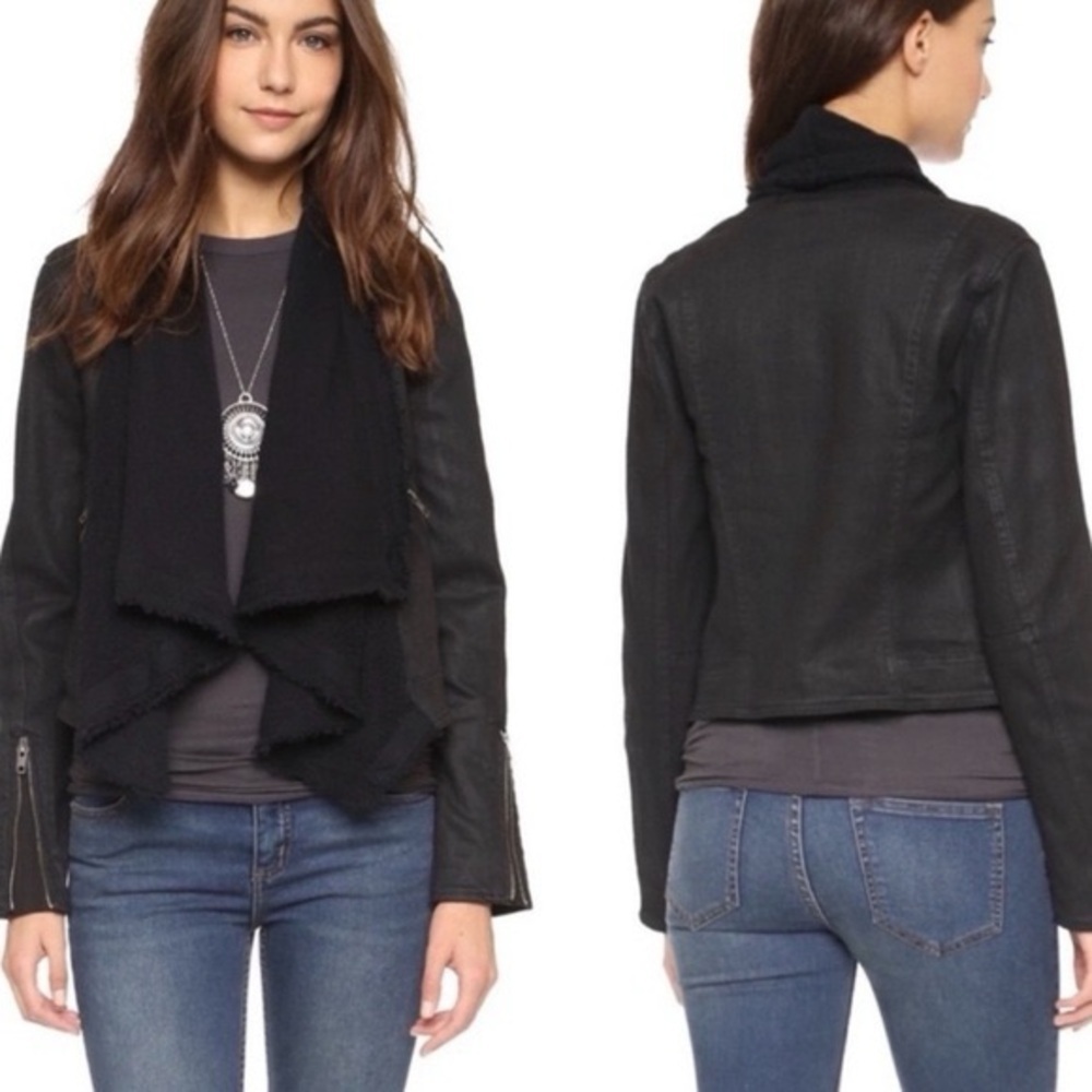 Free People Black Drape Front Coat